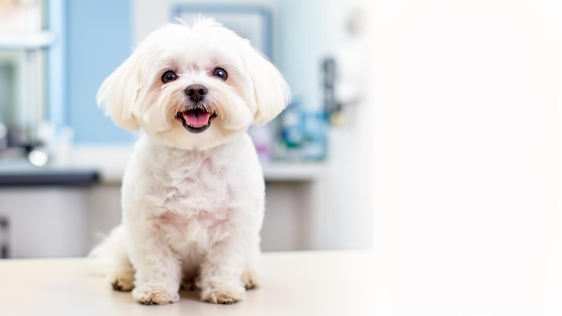 Perro recién bañado en una peluquería canina